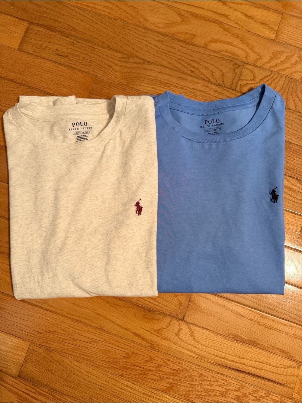 Polo by Ralph Lauren Short Sleeve Crew Neck Tees in oatmeal with Gray and Blue